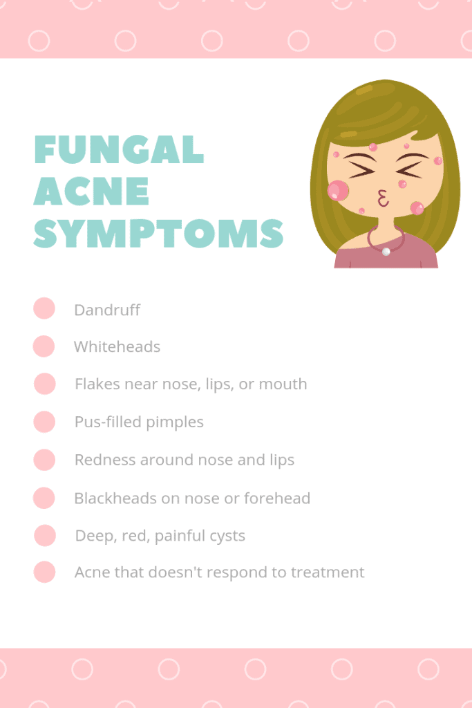 Symptoms and signs of fungal acne, malassezia overgrowth, dandruff